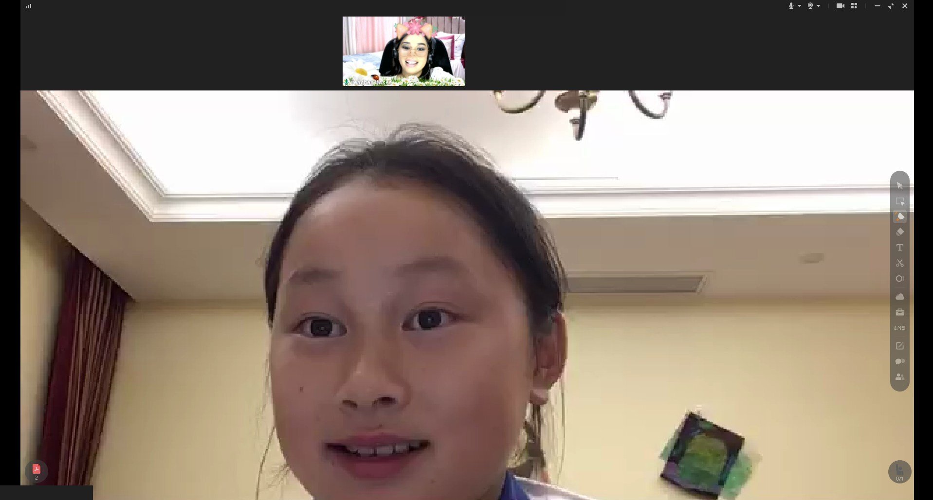 A student speaking with Teacher Roses during a live ClassIn English lesson