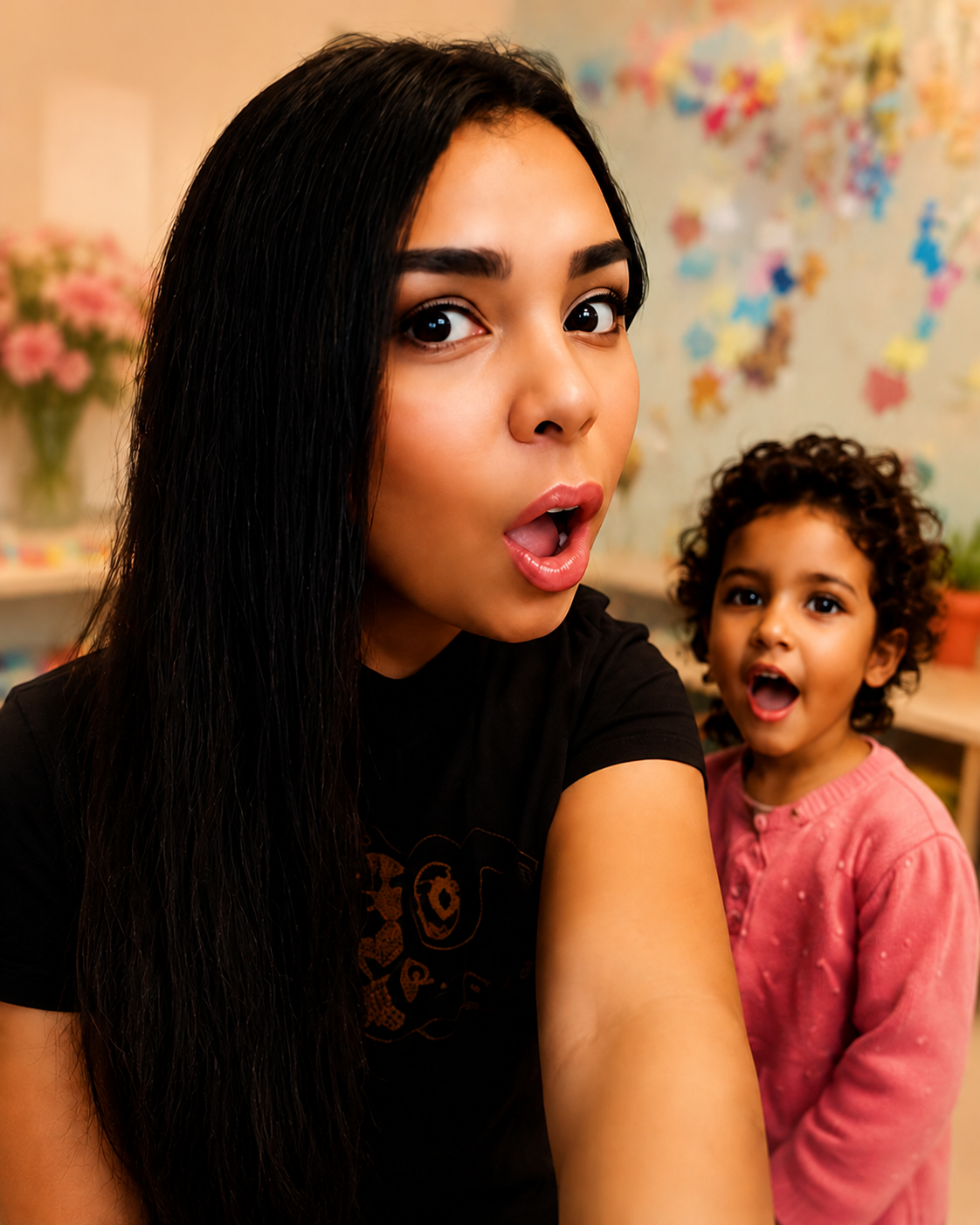 Teacher Roses sharing a joyful learning moment with her daughter